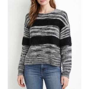Brochu Walker Wool Cashmere Angora Blend Striped Sweater Gray Small